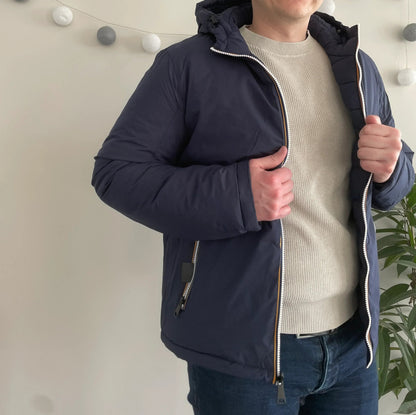 Doudoune à capuche HOMME courte imperméable et réversible matelassé bleu marine Le Petit Placard