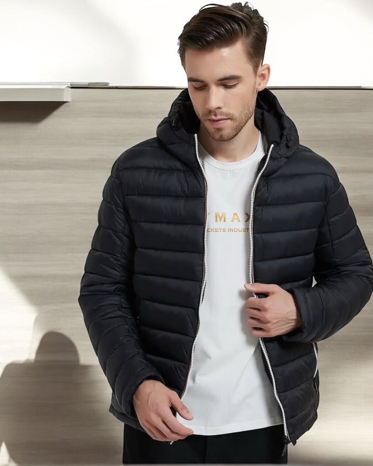 Doudoune à capuche HOMME courte imperméable et réversible matelassé noir Le Petit Placard