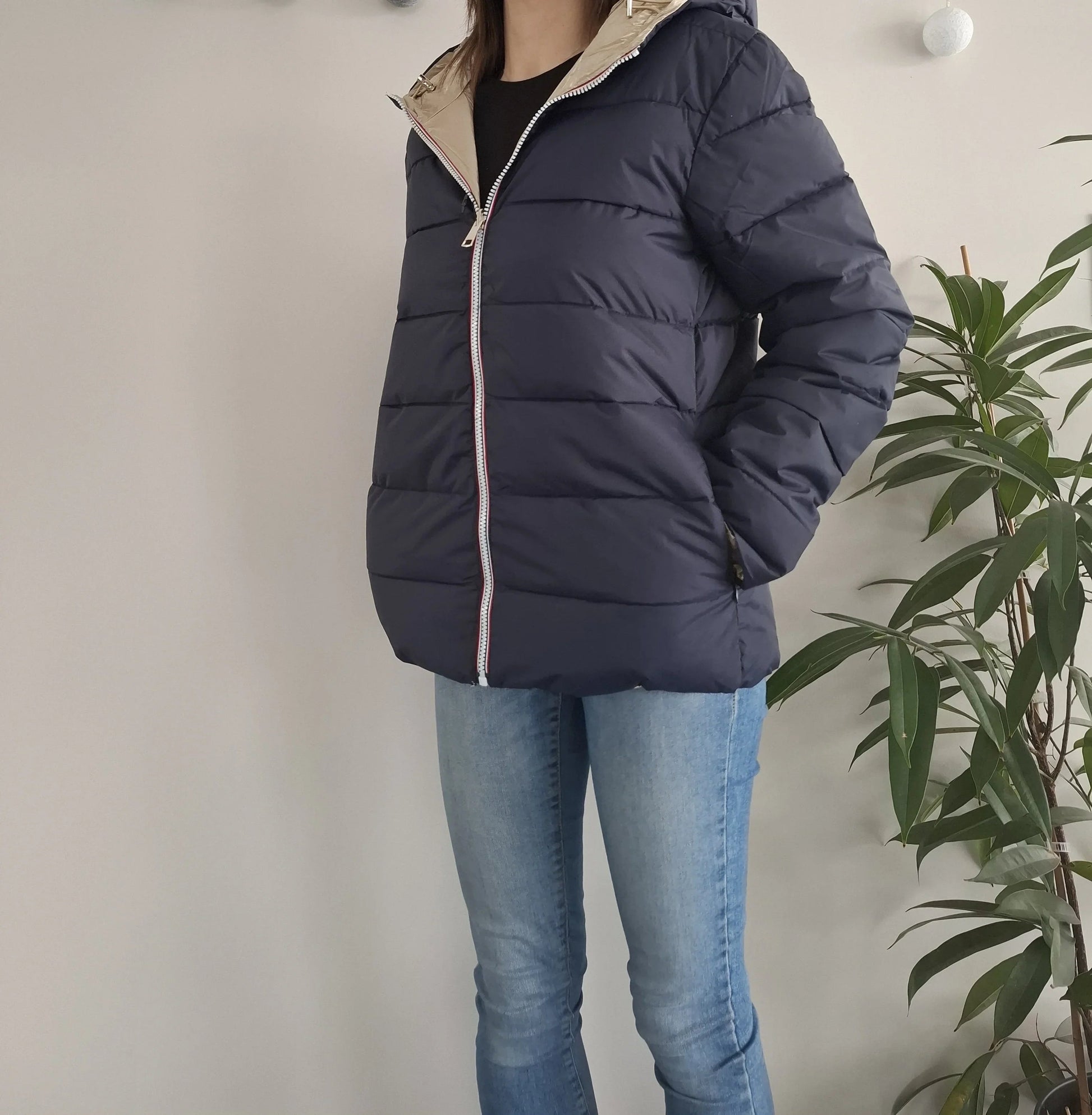 Doudoune manteau imperméable court réversible matelassé bleu marine doré Le Petit Placard