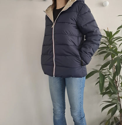 Doudoune manteau imperméable court réversible matelassé bleu marine doré Le Petit Placard