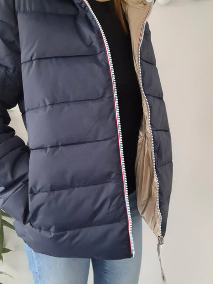 Doudoune manteau imperméable court réversible matelassé bleu marine doré Le Petit Placard