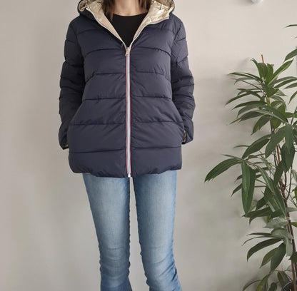 Doudoune manteau imperméable court réversible matelassé bleu marine doré Le Petit Placard