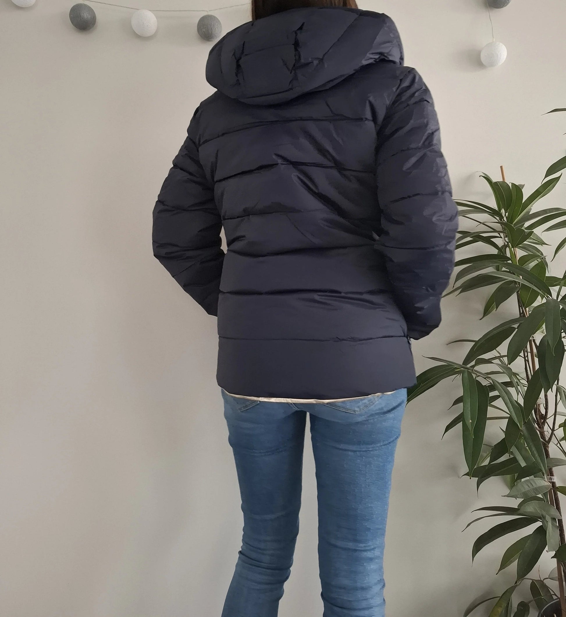 Doudoune manteau imperméable court réversible matelassé bleu marine doré Le Petit Placard
