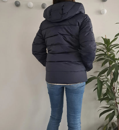 Doudoune manteau imperméable court réversible matelassé bleu marine doré Le Petit Placard
