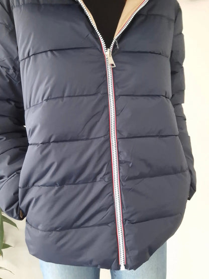 Doudoune manteau imperméable court réversible matelassé bleu marine doré Le Petit Placard