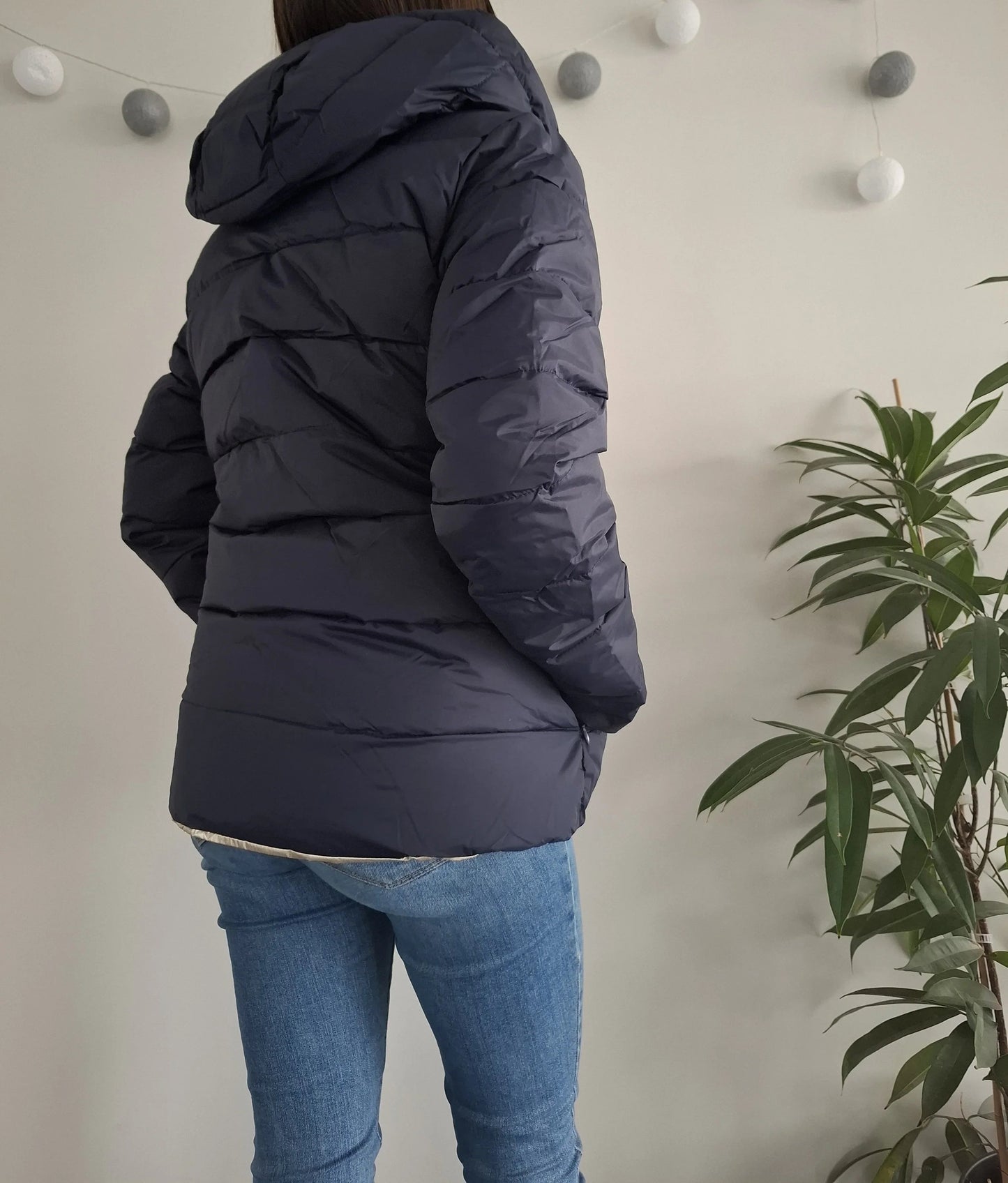 Doudoune manteau imperméable court réversible matelassé bleu marine doré Le Petit Placard