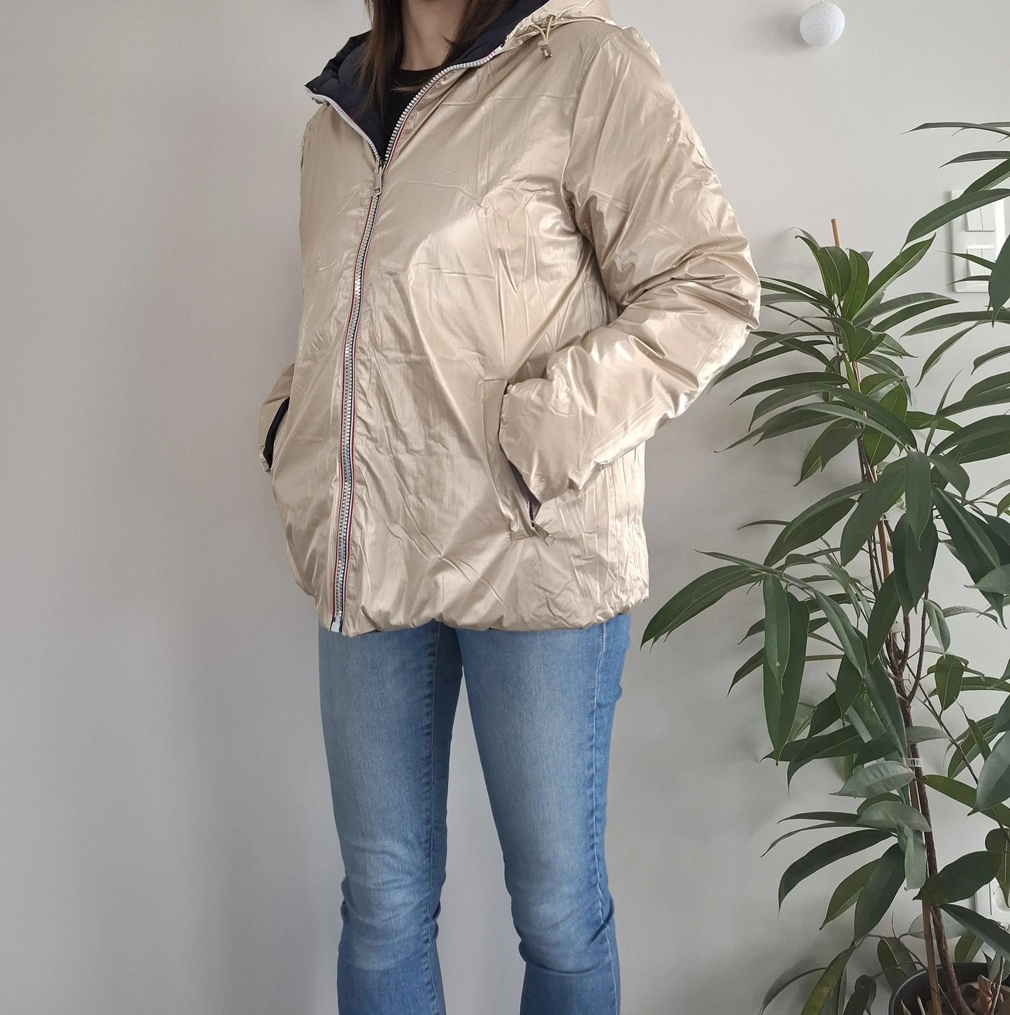 Doudoune manteau imperméable court réversible matelassé bleu marine doré Le Petit Placard
