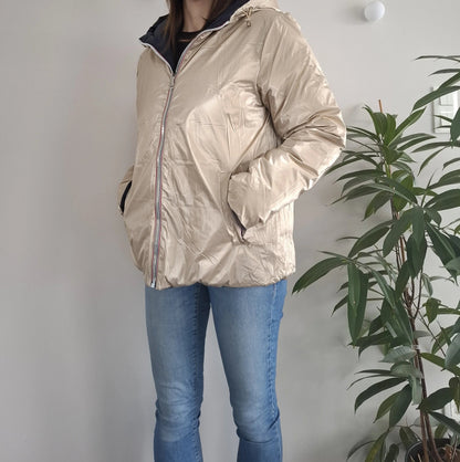 Doudoune manteau imperméable court réversible matelassé bleu marine doré Le Petit Placard