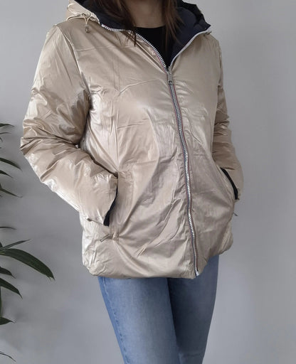 Doudoune manteau imperméable court réversible matelassé bleu marine doré Le Petit Placard