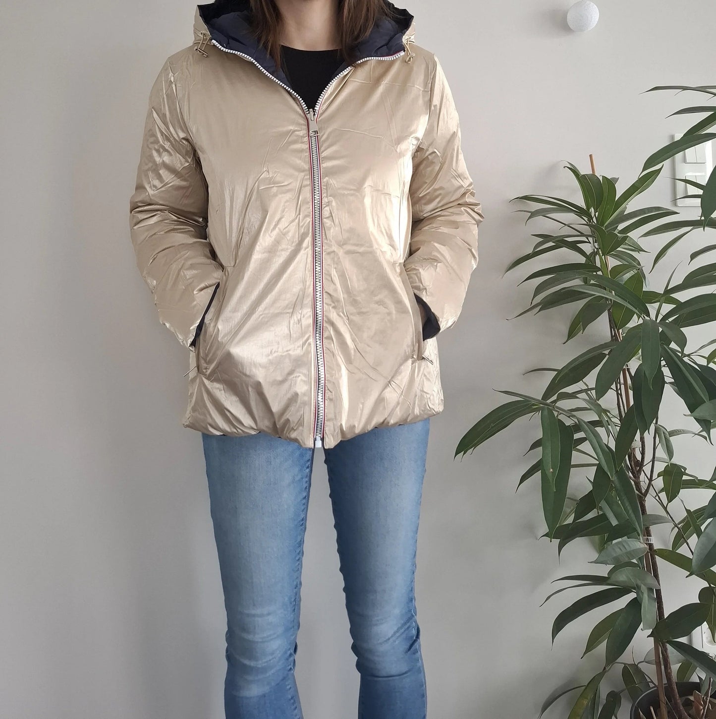 Doudoune manteau imperméable court réversible matelassé bleu marine doré Le Petit Placard