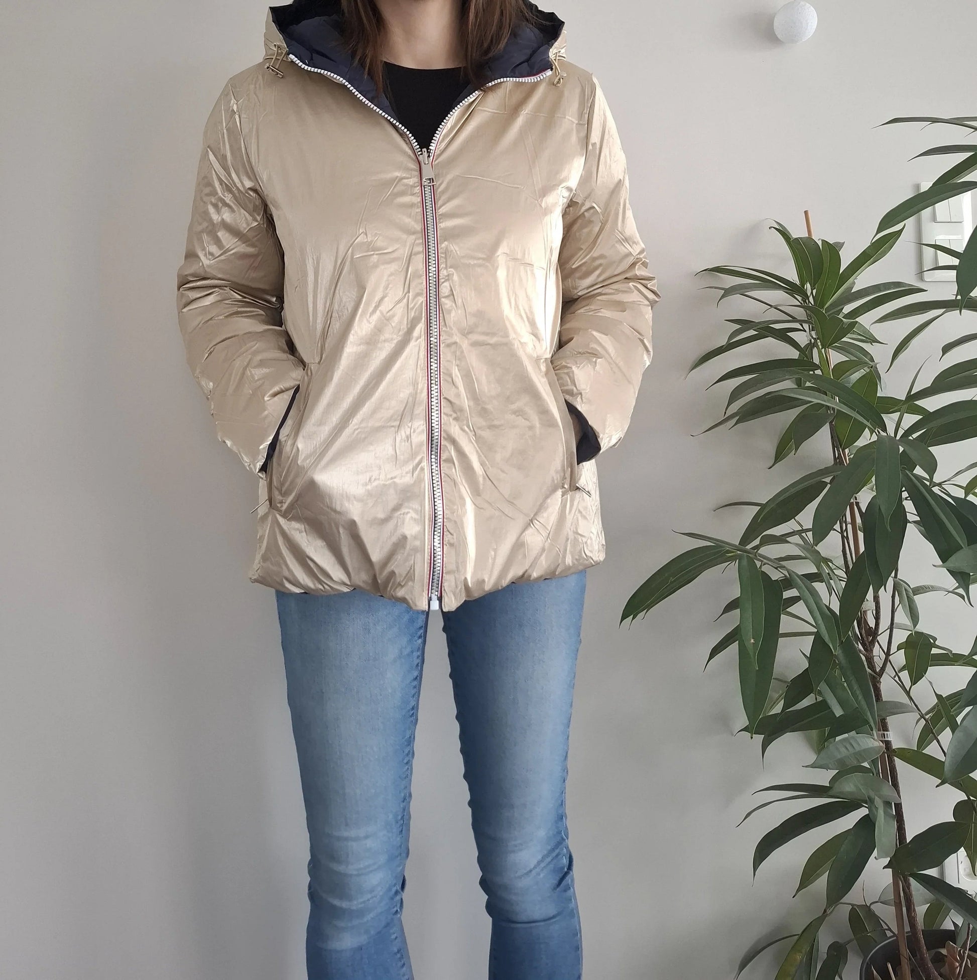 Doudoune manteau imperméable court réversible matelassé bleu marine doré Le Petit Placard