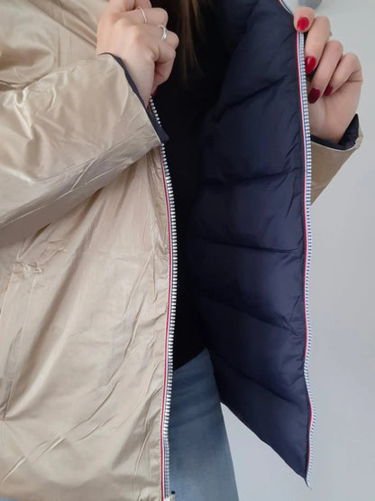 Doudoune manteau imperméable court réversible matelassé bleu marine doré Le Petit Placard