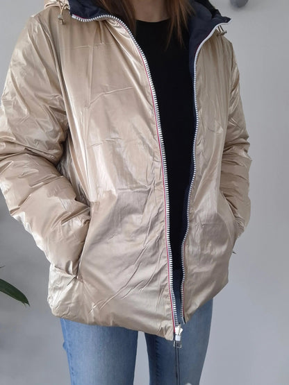 Doudoune manteau imperméable court réversible matelassé bleu marine doré Le Petit Placard