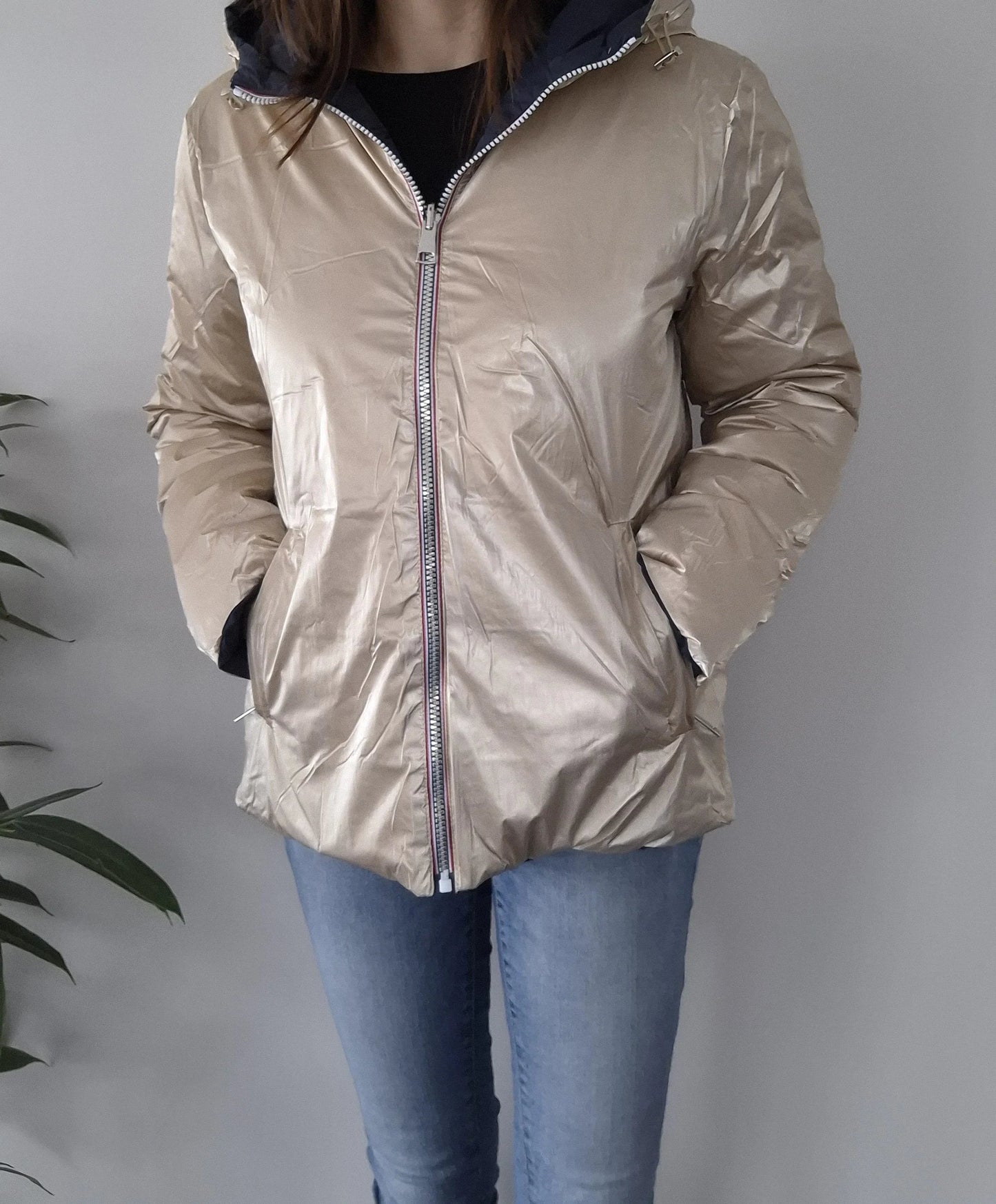 Doudoune manteau imperméable court réversible matelassé bleu marine doré Le Petit Placard