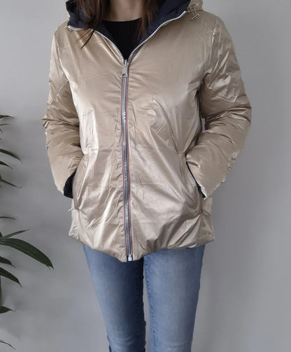 Doudoune manteau imperméable court réversible matelassé bleu marine doré Le Petit Placard