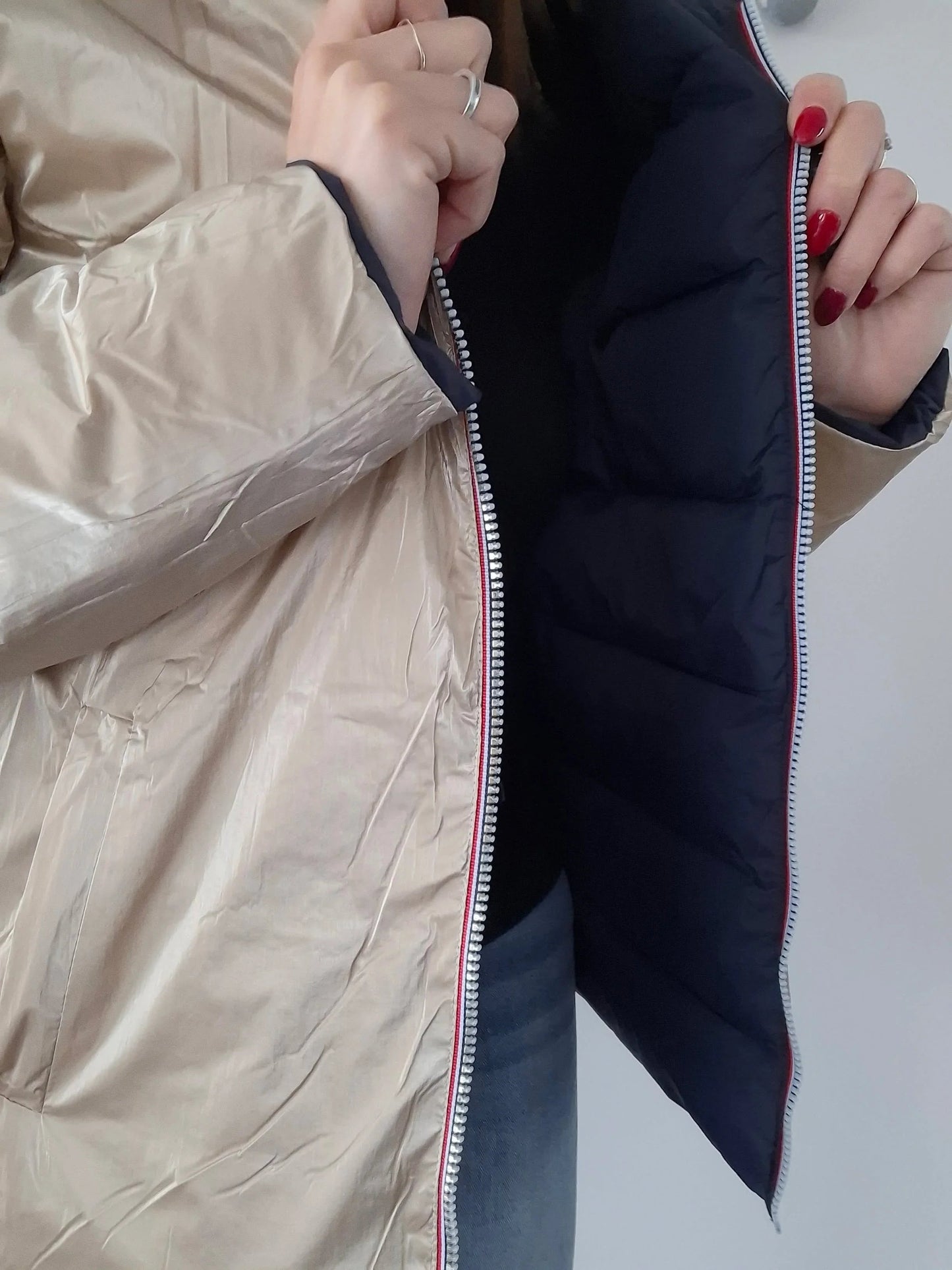 Doudoune manteau imperméable court réversible matelassé bleu marine doré Le Petit Placard