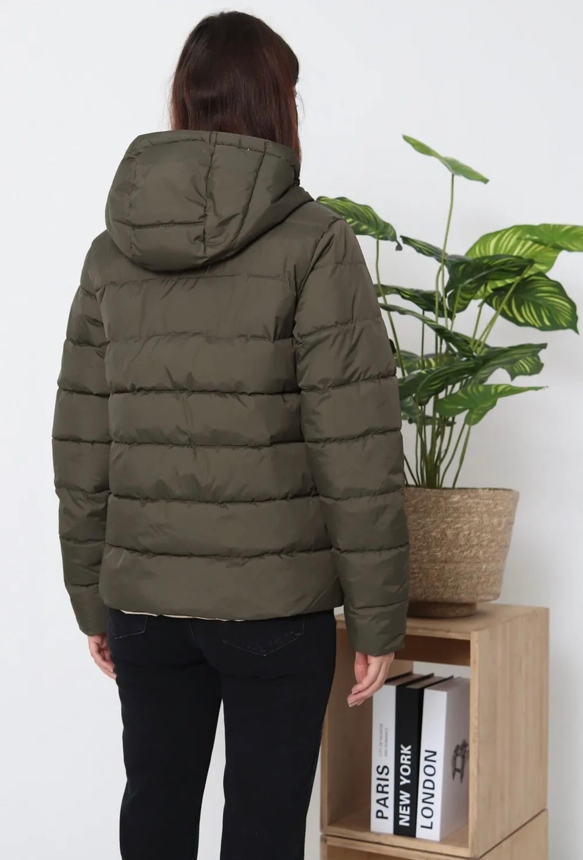Doudoune manteau imperméable court réversible matelassé kaki doré Le Petit Placard