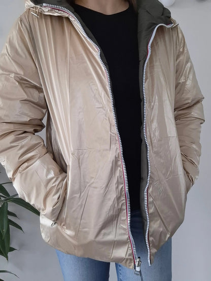 Doudoune manteau imperméable court réversible matelassé kaki doré Le Petit Placard
