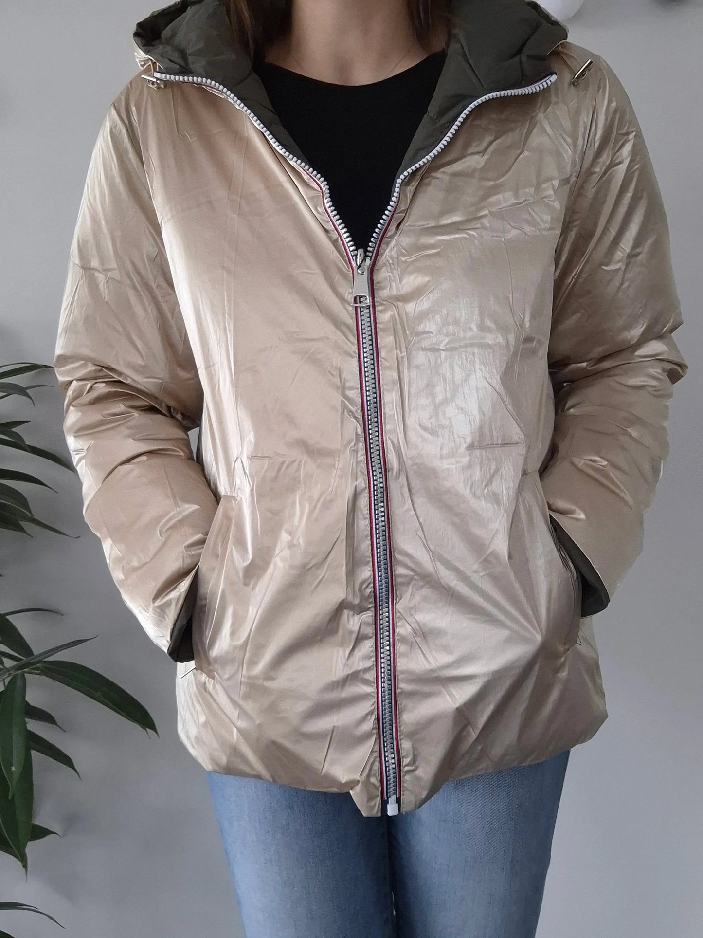 Doudoune manteau imperméable court réversible matelassé kaki doré Le Petit Placard