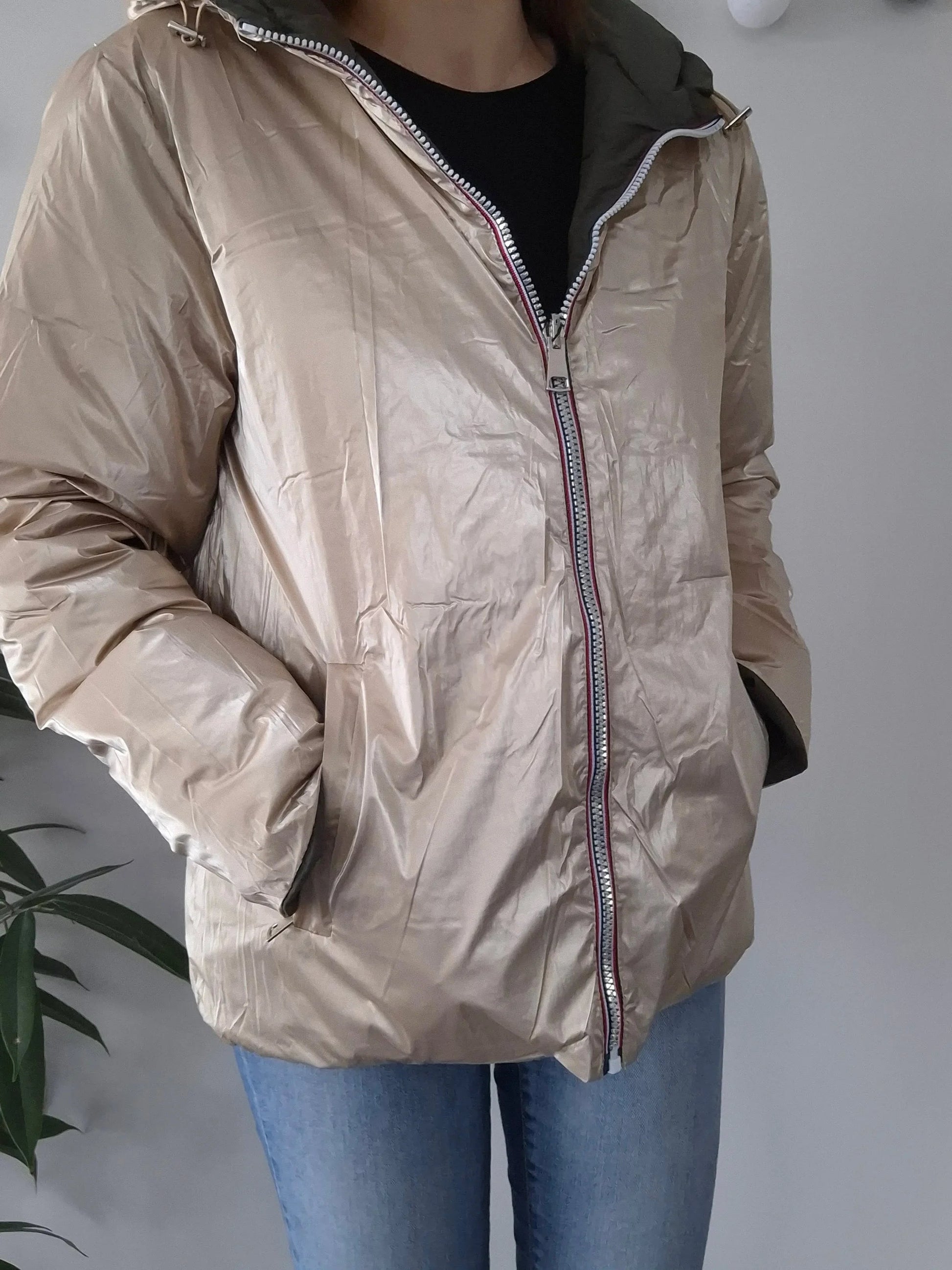 Doudoune manteau imperméable court réversible matelassé kaki doré Le Petit Placard