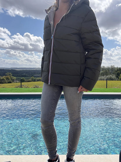 Doudoune manteau imperméable court réversible matelassé kaki doré Le Petit Placard