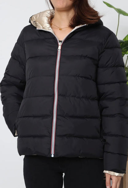Doudoune manteau imperméable court réversible matelassé noir doré Le Petit Placard