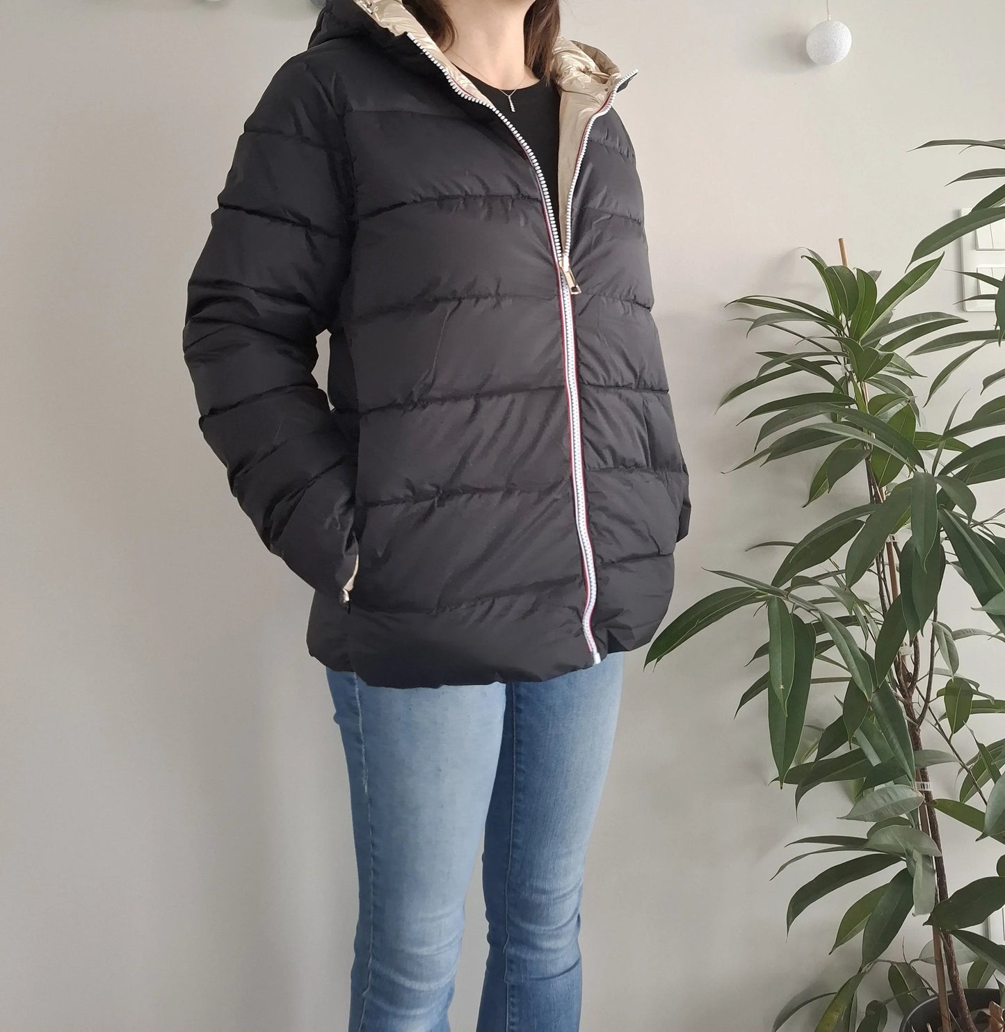 Doudoune manteau imperméable court réversible matelassé noir doré Le Petit Placard