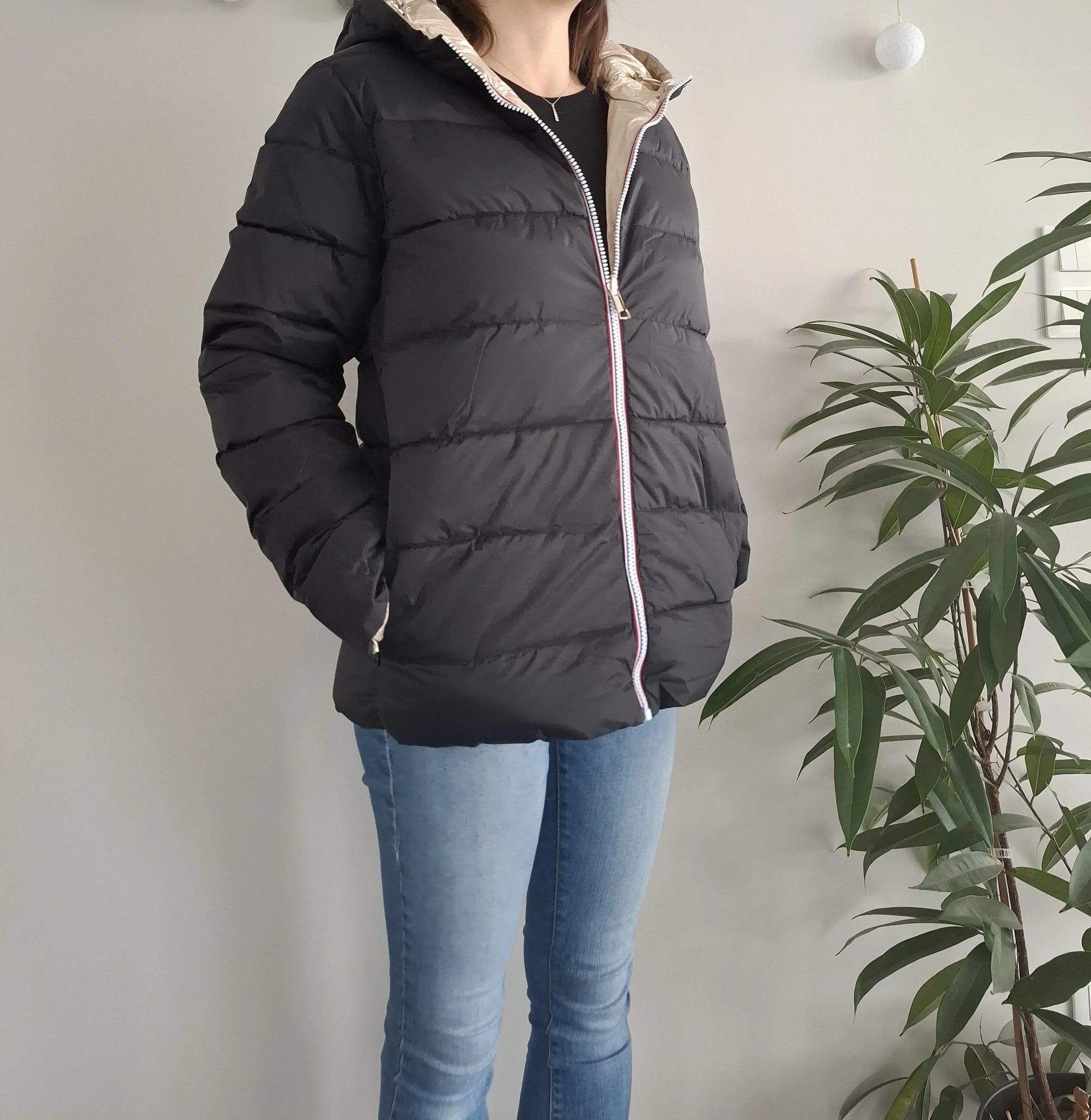 Doudoune manteau imperméable court réversible matelassé noir doré Le Petit Placard