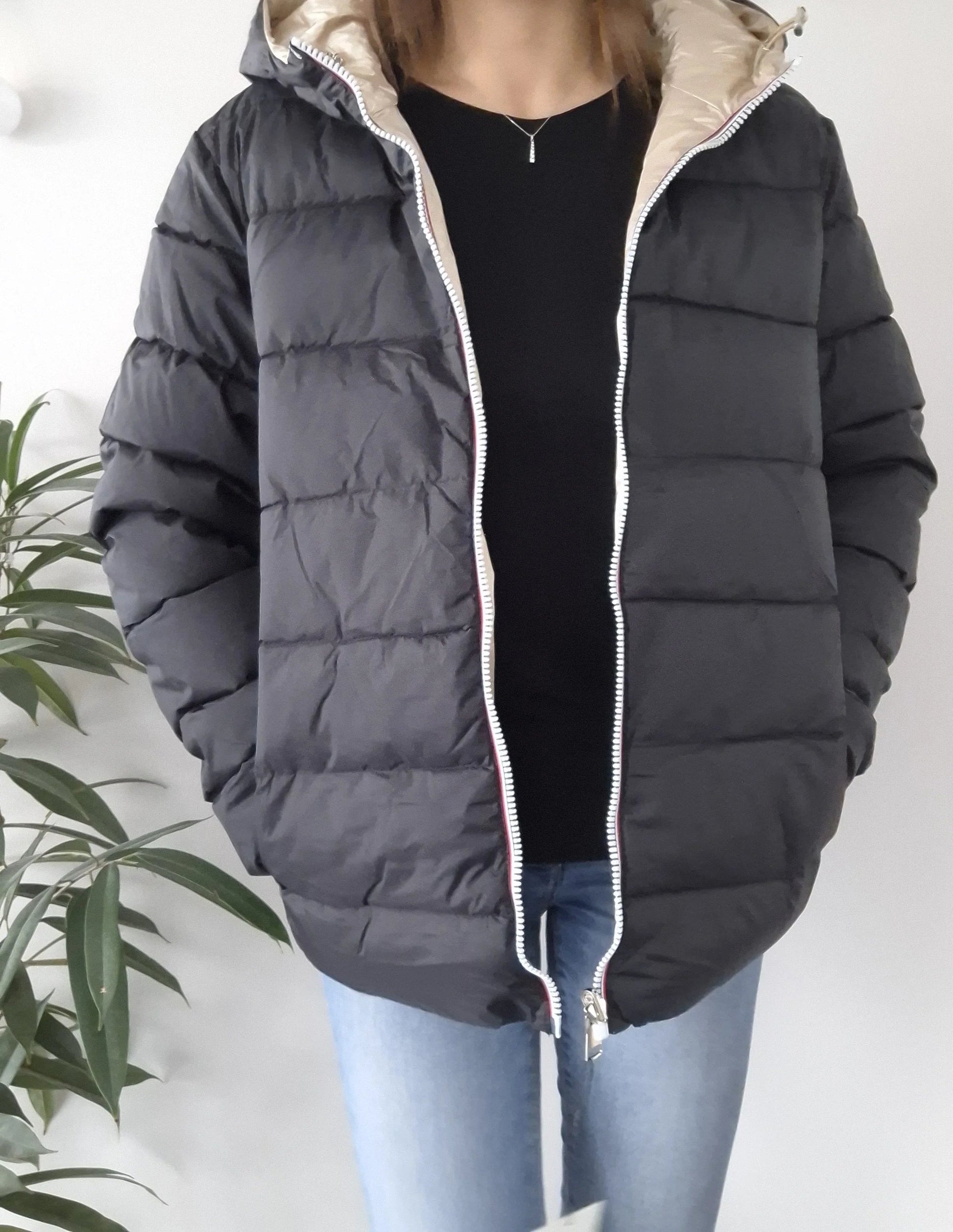 Doudoune manteau imperméable court réversible matelassé noir doré Le Petit Placard