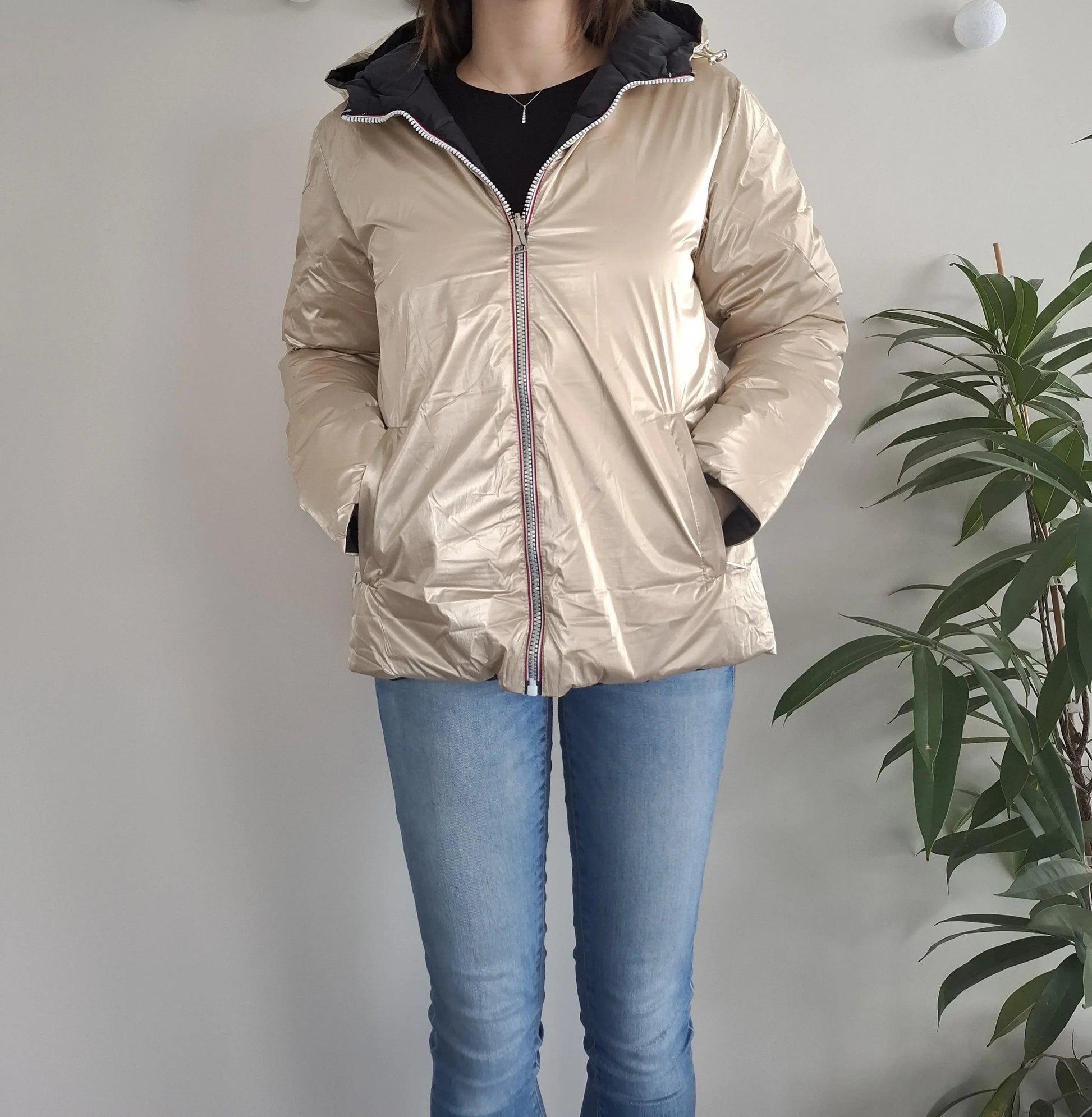 Doudoune manteau imperméable court réversible matelassé noir doré Le Petit Placard