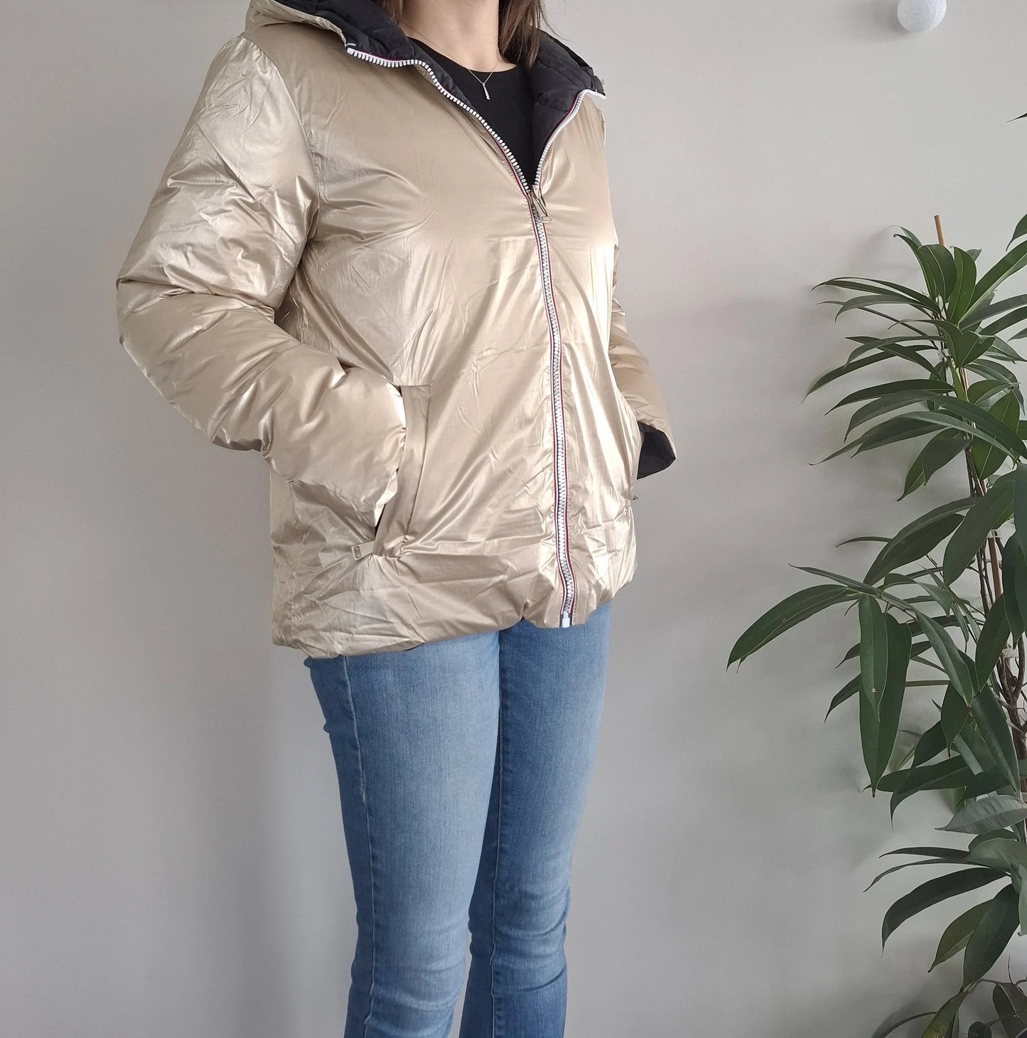 Doudoune manteau imperméable court réversible matelassé noir doré Le Petit Placard