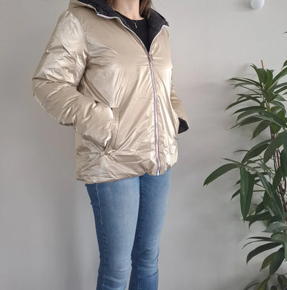 Doudoune manteau imperméable court réversible matelassé noir doré Le Petit Placard