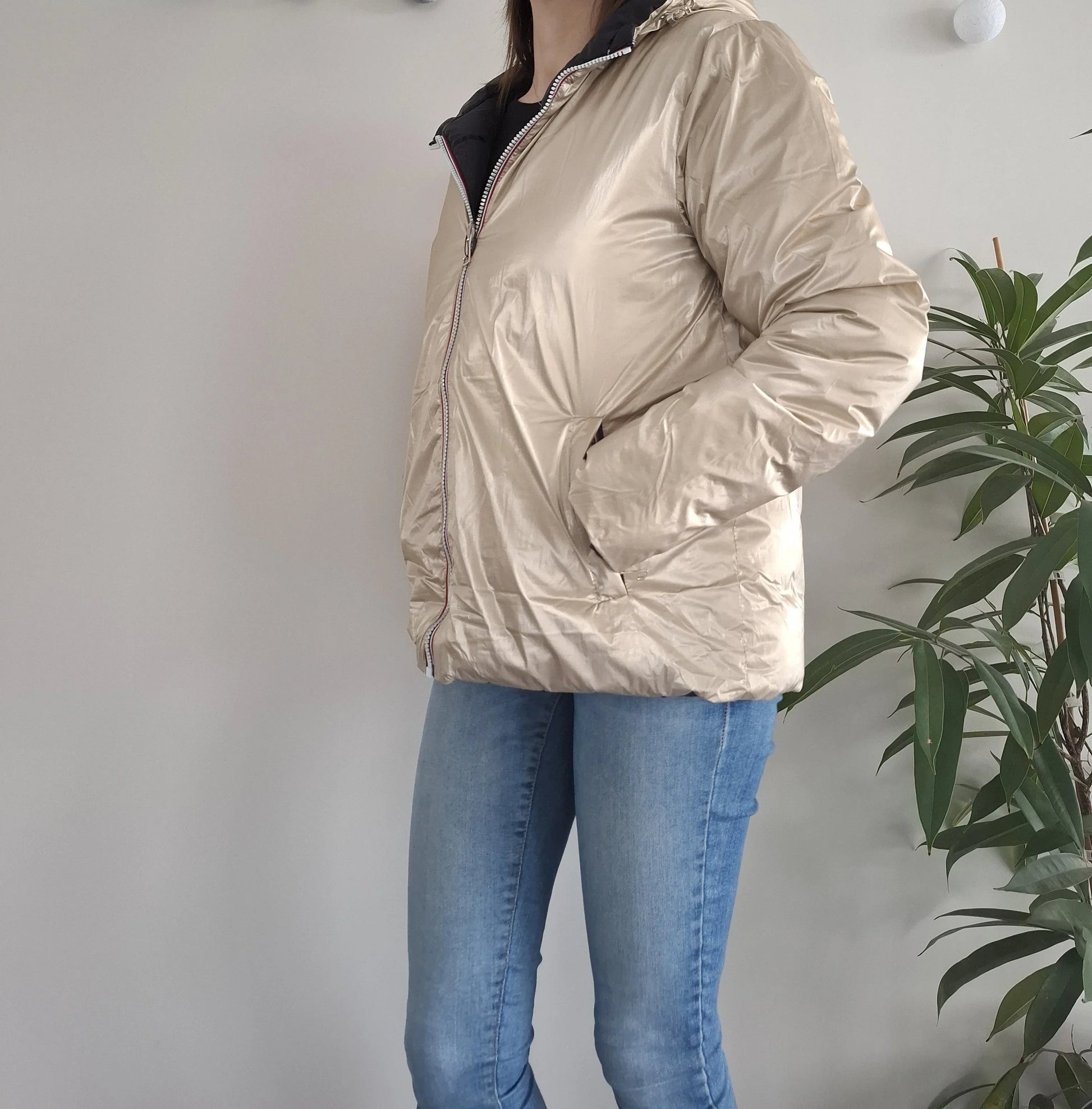 Doudoune manteau imperméable court réversible matelassé noir doré Le Petit Placard
