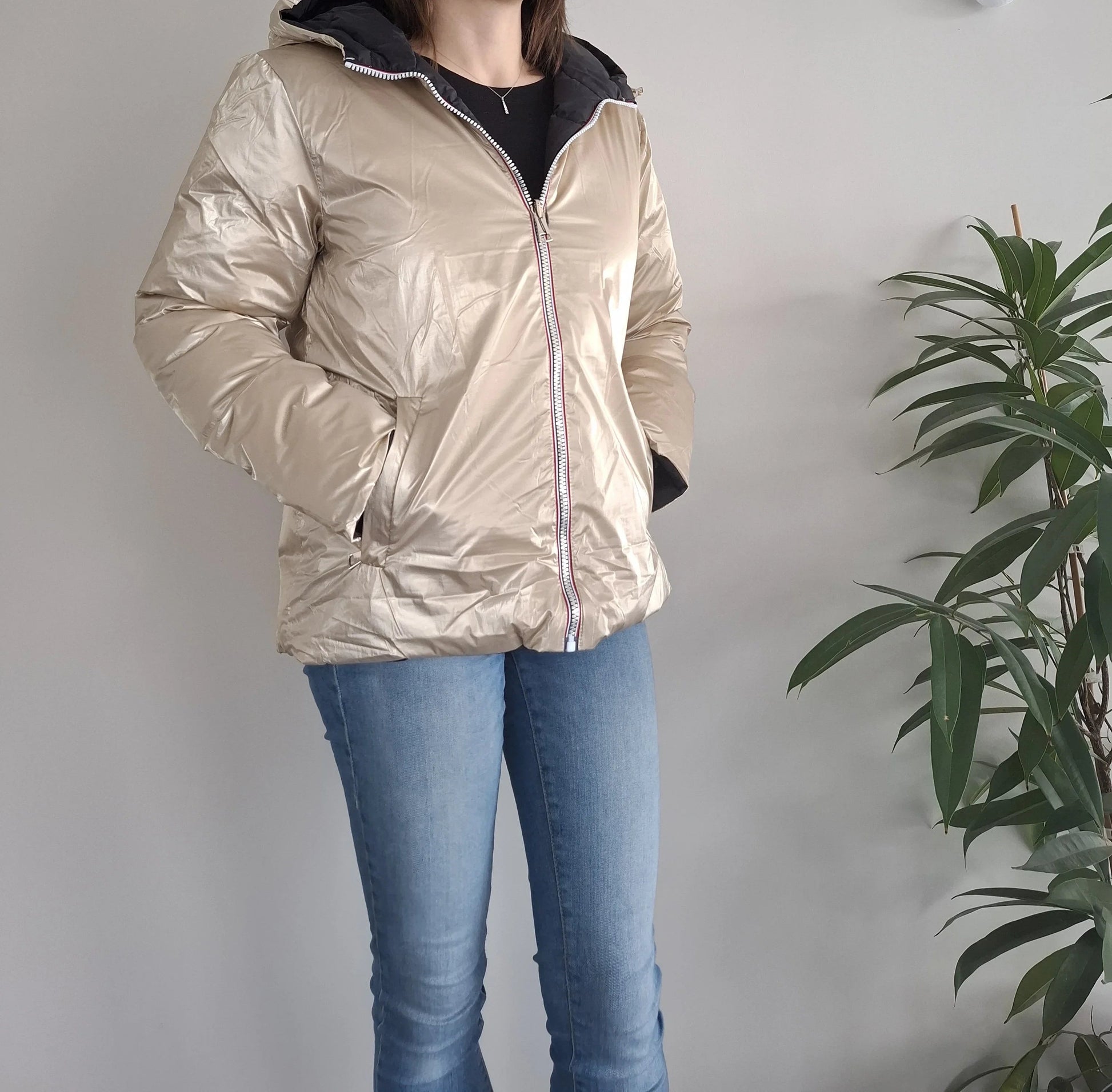 Doudoune manteau imperméable court réversible matelassé noir doré Le Petit Placard
