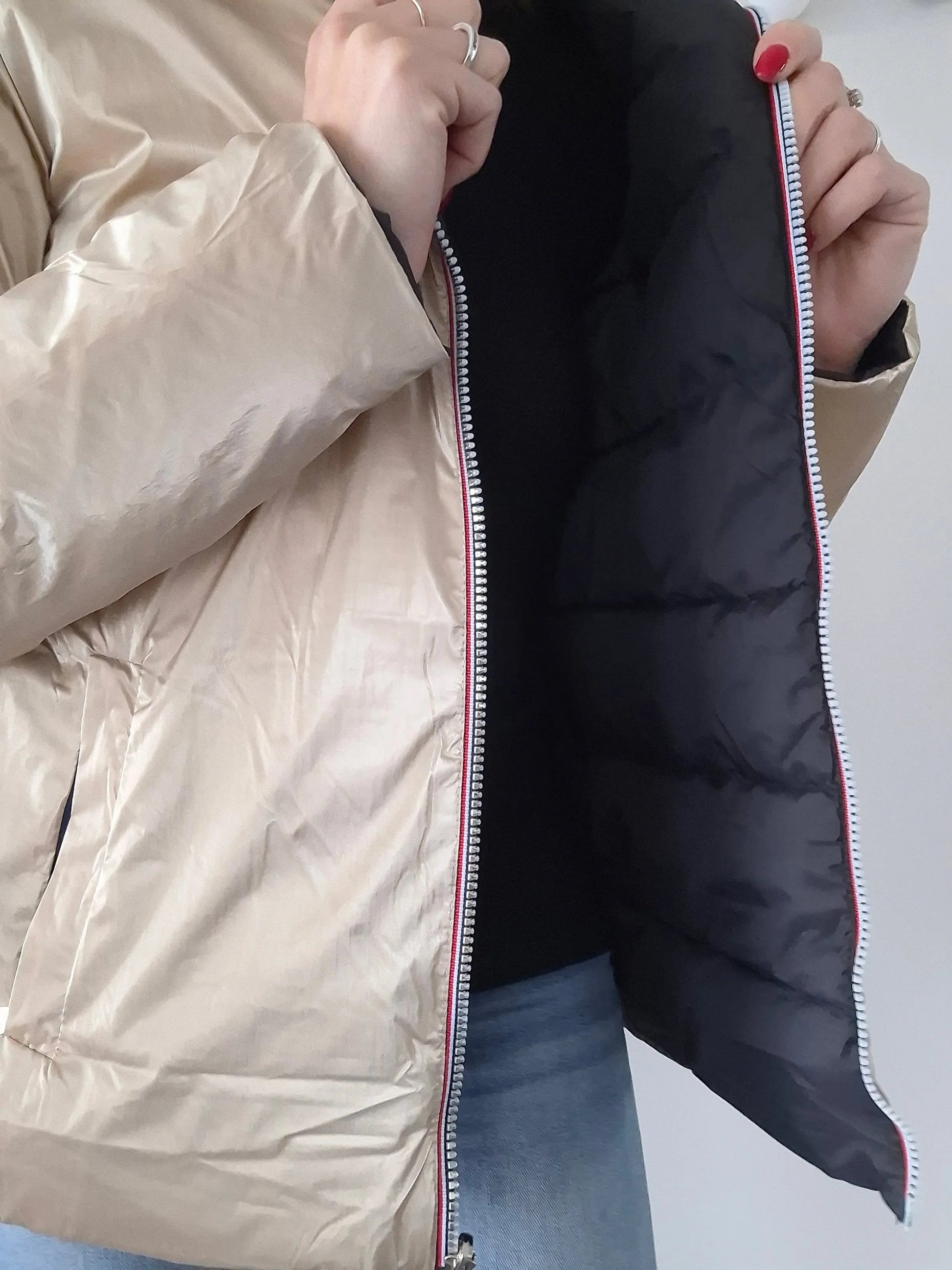 Doudoune manteau imperméable court réversible matelassé noir doré Le Petit Placard