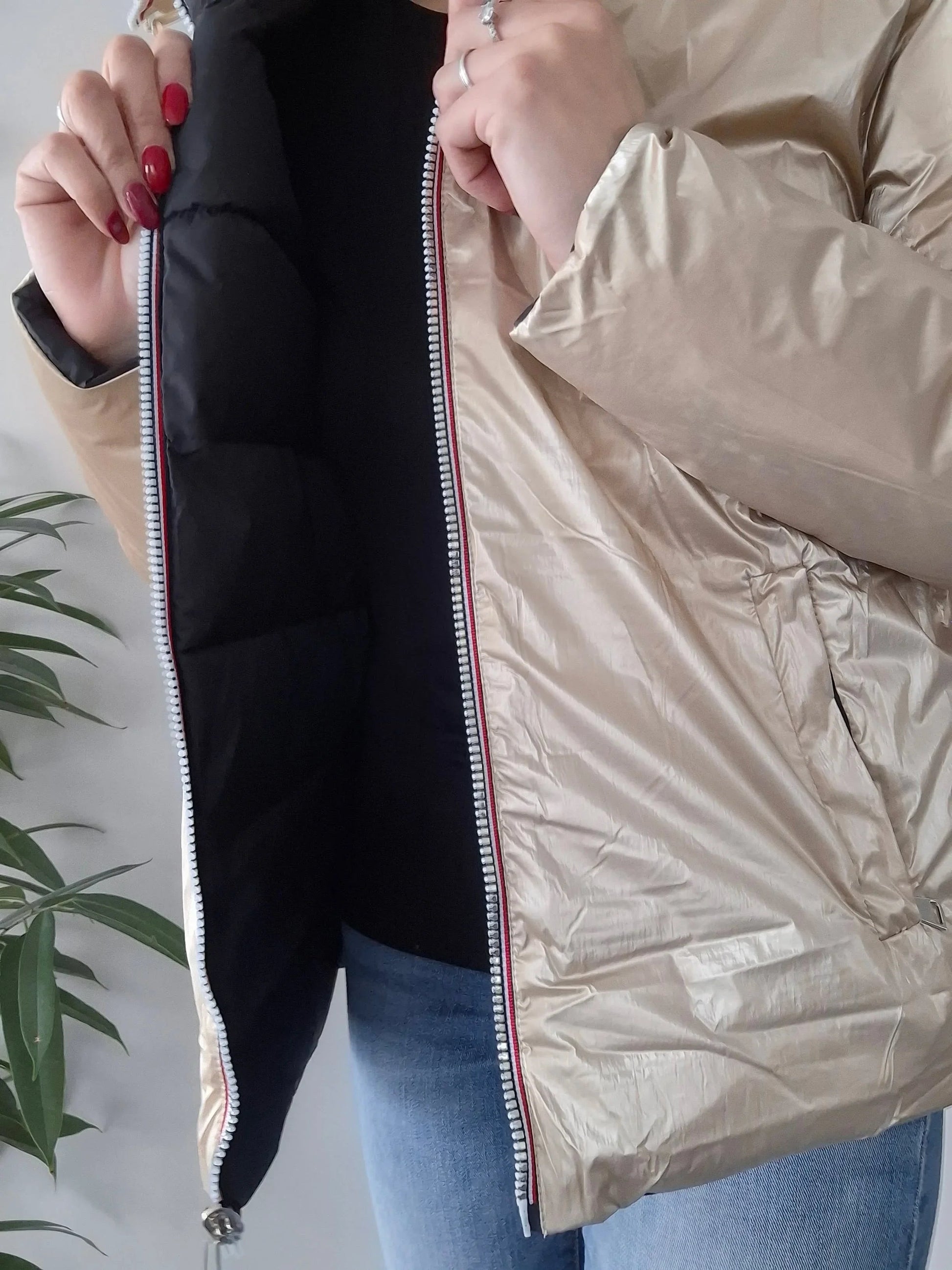 Doudoune manteau imperméable court réversible matelassé noir doré Le Petit Placard