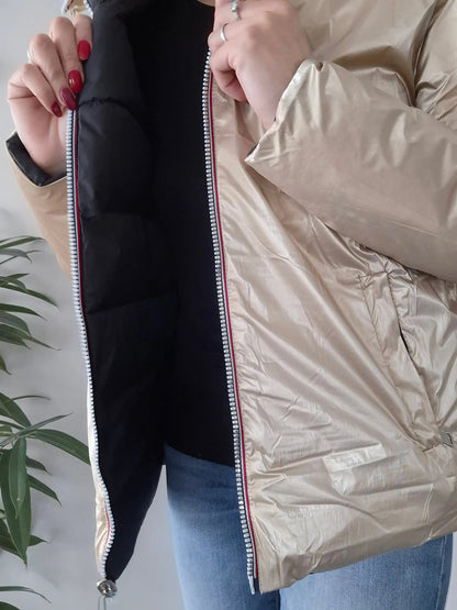 Doudoune manteau imperméable court réversible matelassé noir doré Le Petit Placard