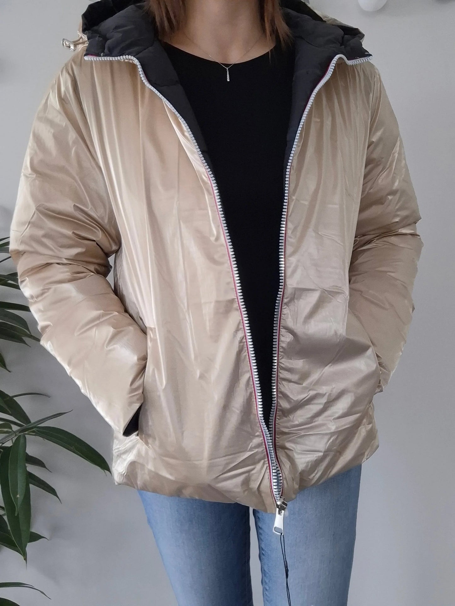 Doudoune manteau imperméable court réversible matelassé noir doré Le Petit Placard