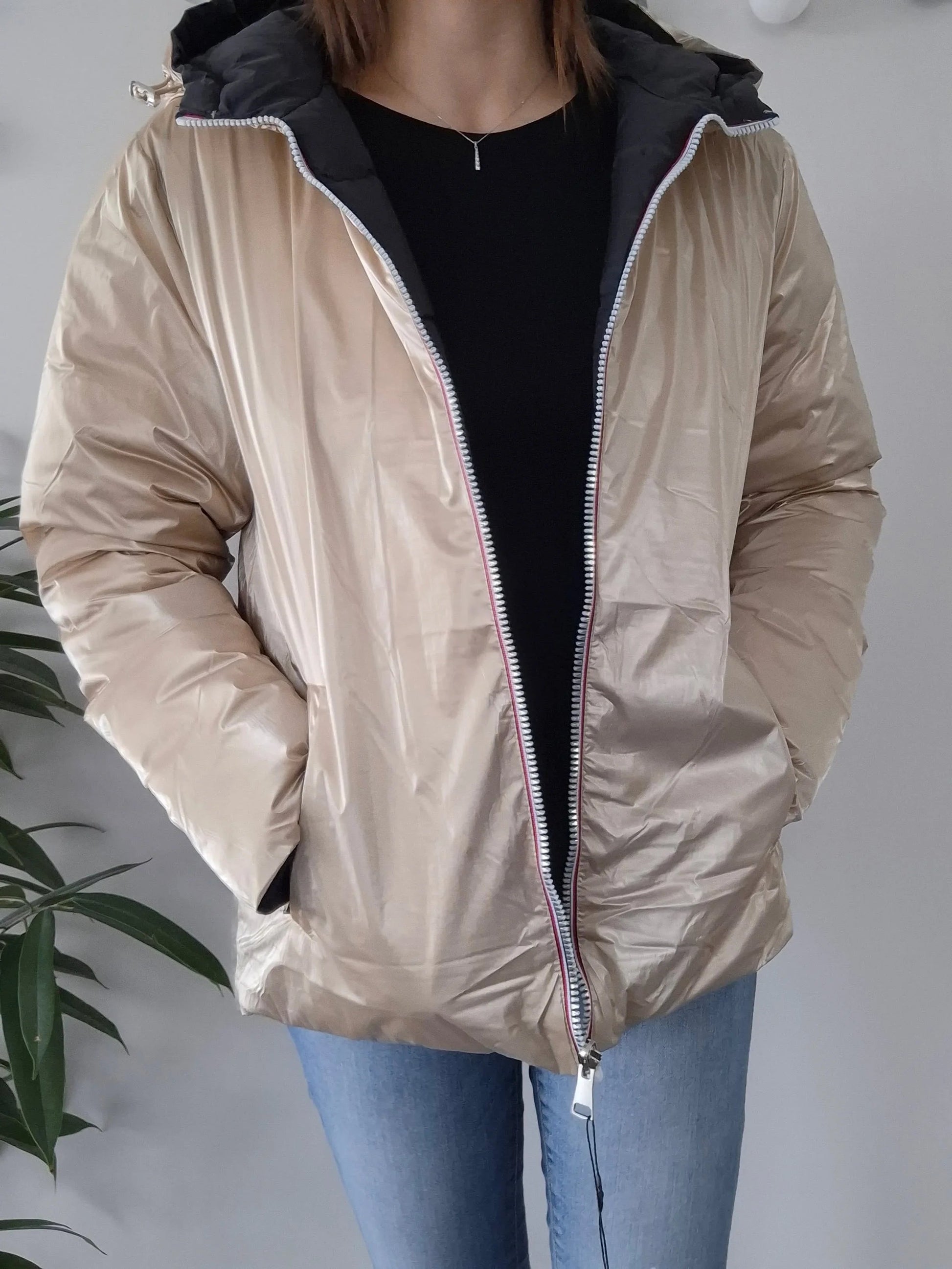 Doudoune manteau imperméable court réversible matelassé noir doré Le Petit Placard
