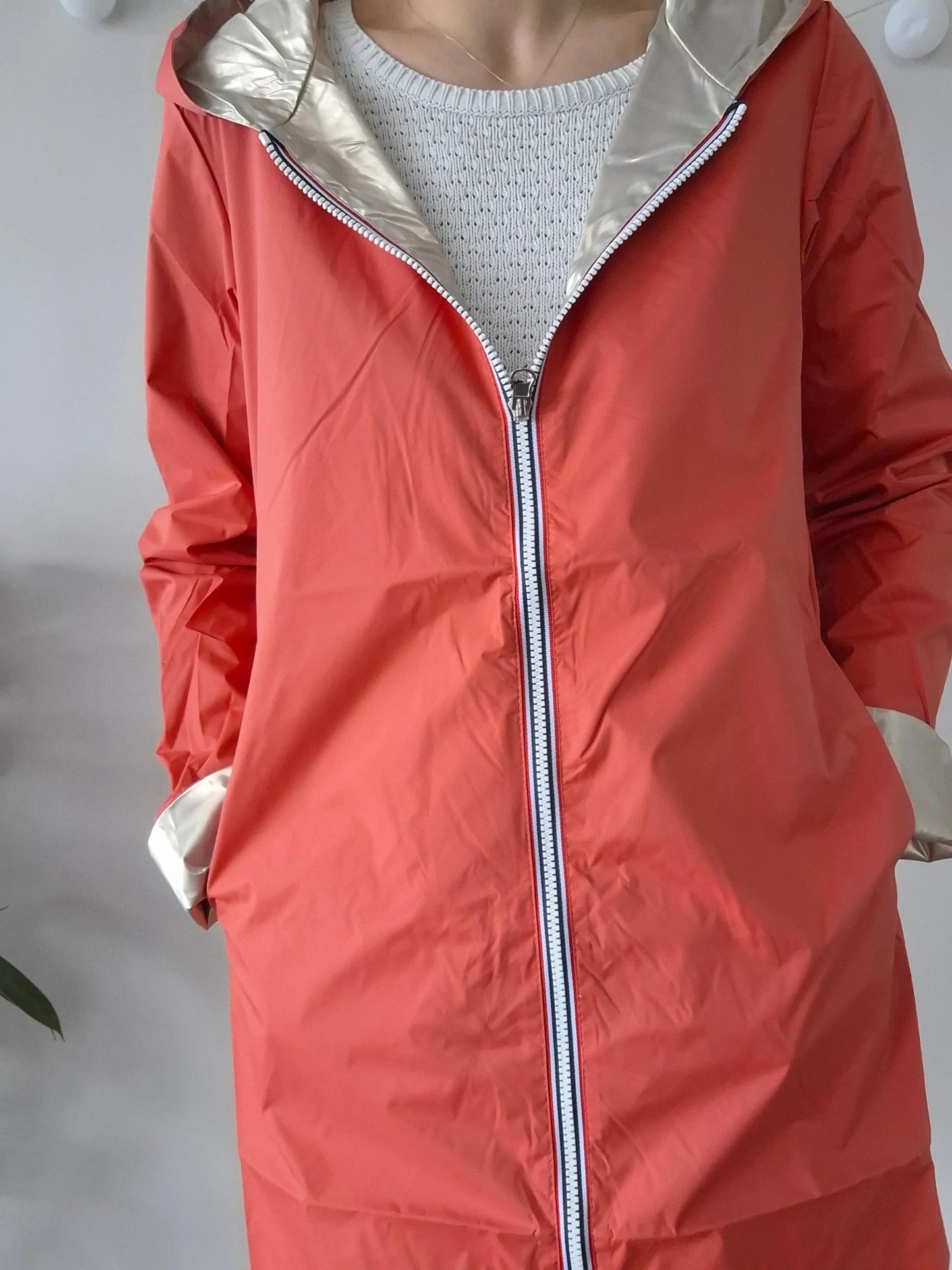 Laura Jo - Imperméable réversible long sans garnissage ouate couleur corail/doré Le Petit Placard