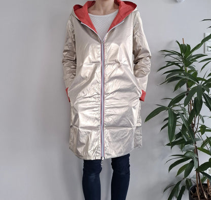 Laura Jo - Imperméable réversible long sans garnissage ouate couleur corail/doré Le Petit Placard