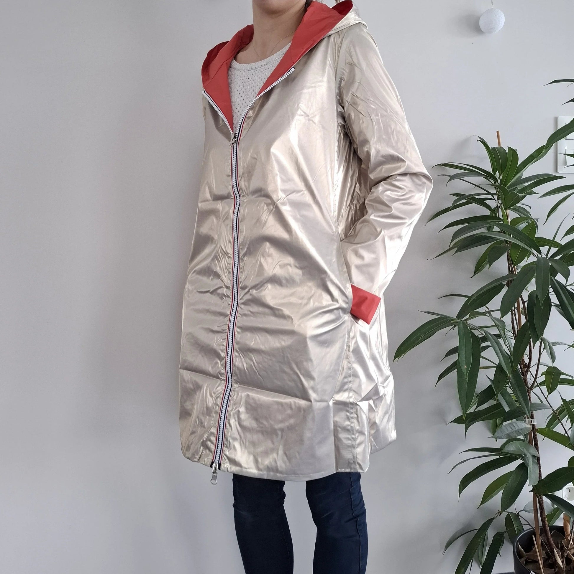 Laura Jo - Imperméable réversible long sans garnissage ouate couleur corail/doré Le Petit Placard