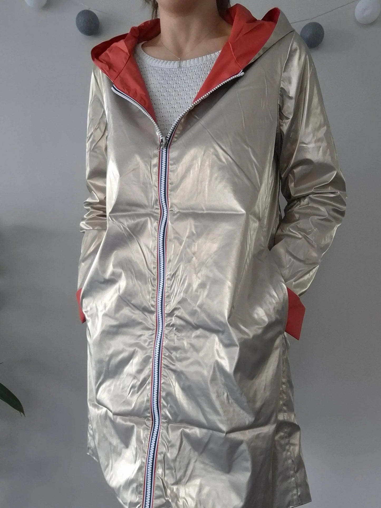 Laura Jo - Imperméable réversible long sans garnissage ouate couleur corail/doré Le Petit Placard
