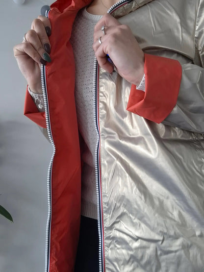 Laura Jo - Imperméable réversible long sans garnissage ouate couleur corail/doré Le Petit Placard