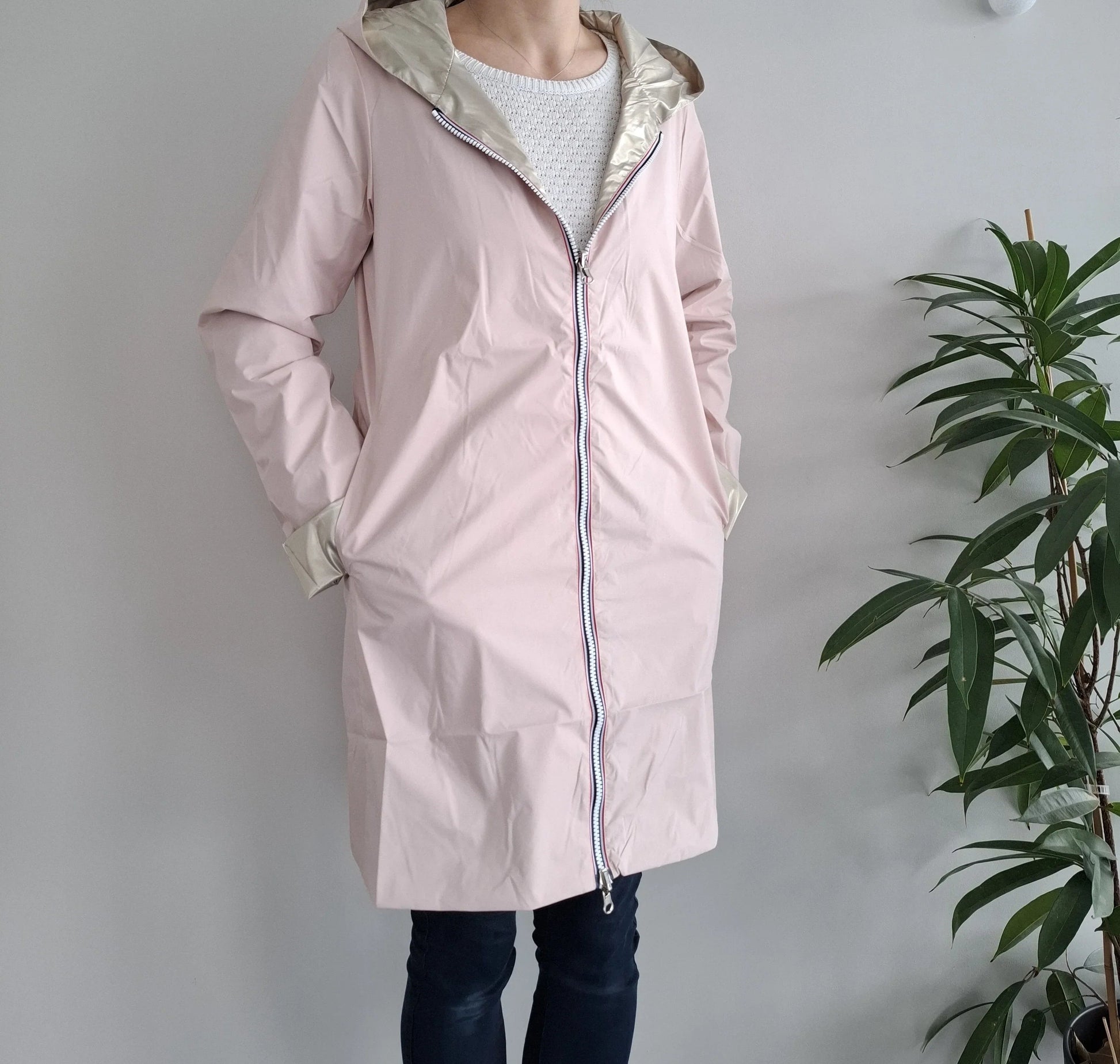 Laura Jo - Imperméable réversible long sans garnissage ouate couleur rose nude/doré Le Petit Placard