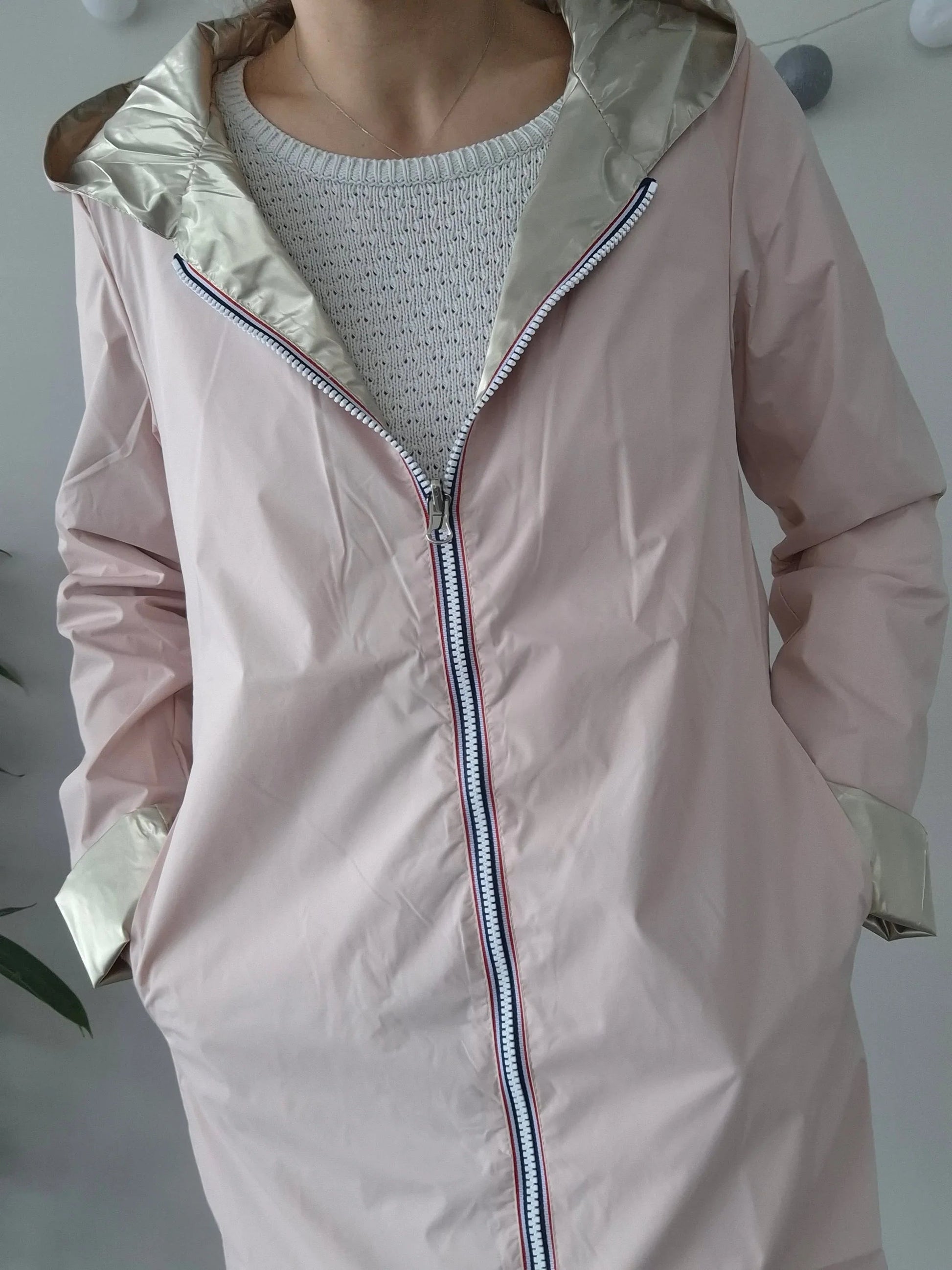 Laura Jo - Imperméable réversible long sans garnissage ouate couleur rose nude/doré Le Petit Placard