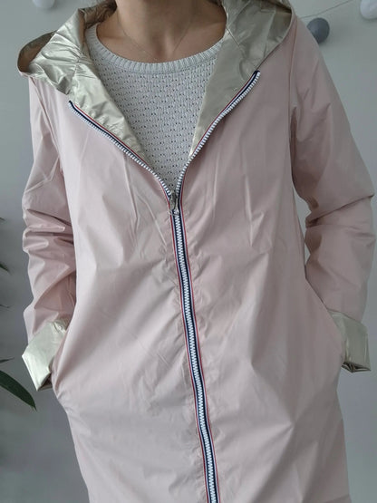 Laura Jo - Imperméable réversible long sans garnissage ouate couleur rose nude/doré Le Petit Placard