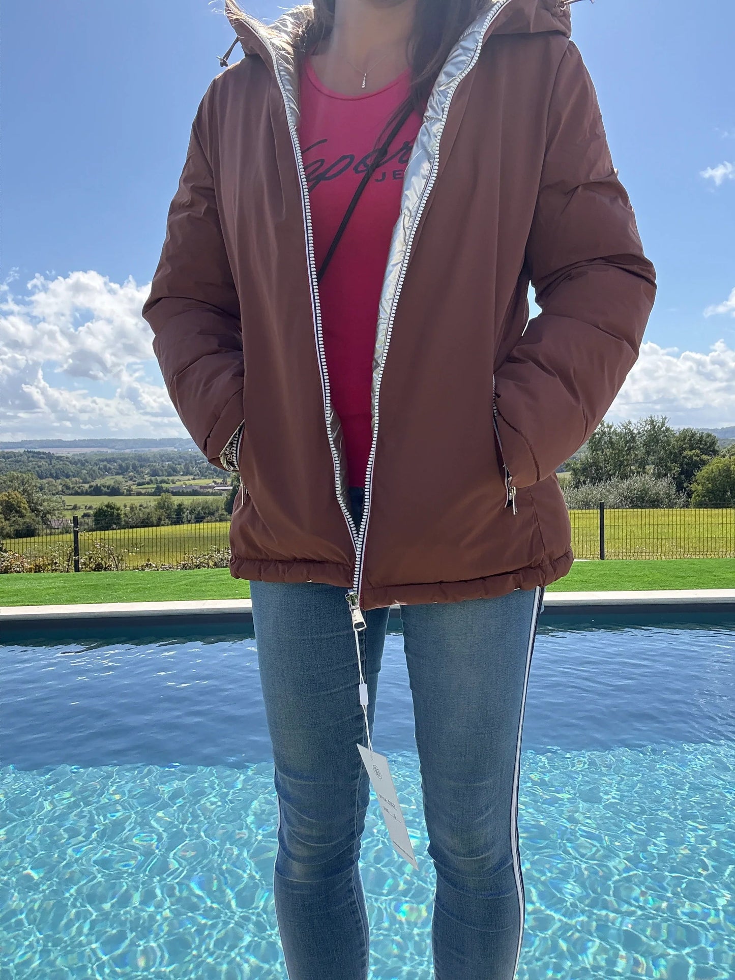 Melya Melody - Manteau court réversible et imperméable matelassé marron chocolat/doré Le Petit Placard