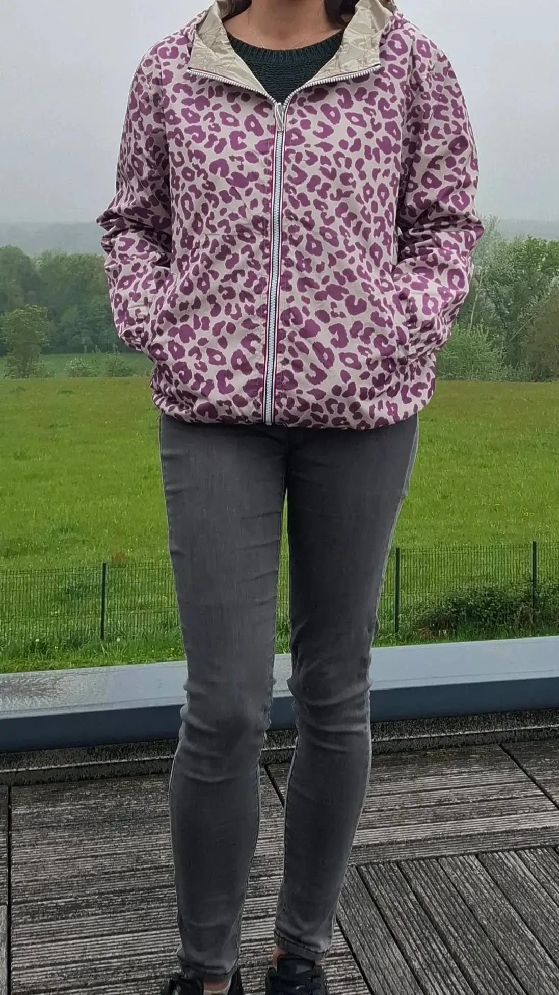 Escandelle - Parka imperméable courte Léopard violet réversible doré Le Petit Placard