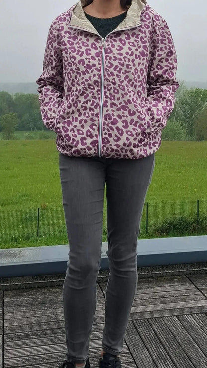 Escandelle - Parka imperméable courte Léopard violet réversible doré Le Petit Placard